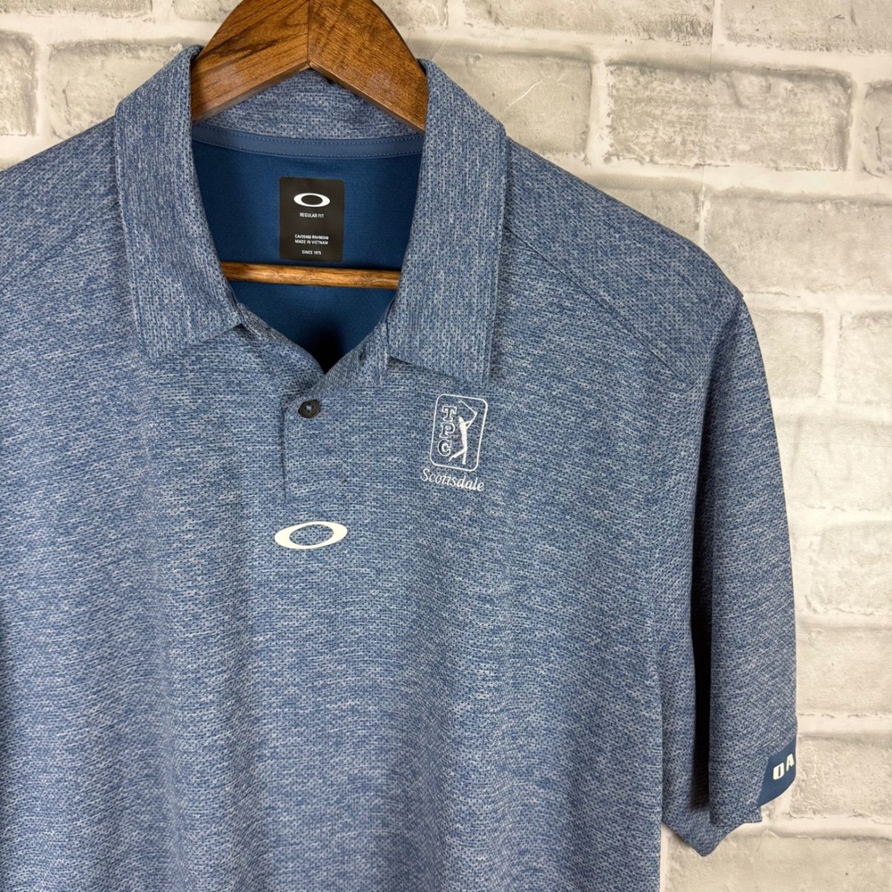 Oakley TPC Scottsdale Men Blue Heathered Golf Polo Shirt Large Regular Fit LARGE